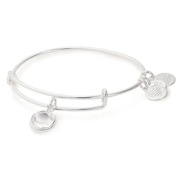 Alex and Ani Jewelry - NEW Alex and Ani Birthstone Bracelet Bangle April Clear Crystal Charms Silver